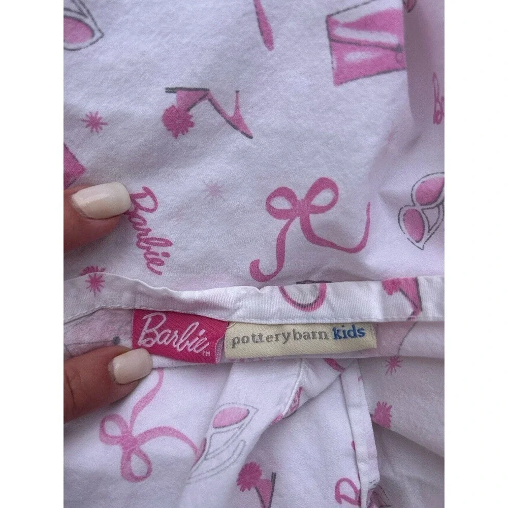 Pottery Barn Kids Barbie Sheet Twin Flat Cotton Pink White 07/2009